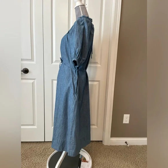 J. Crew Blue Denim Midi Dress with Smocked Neck - Picture 9 of 14